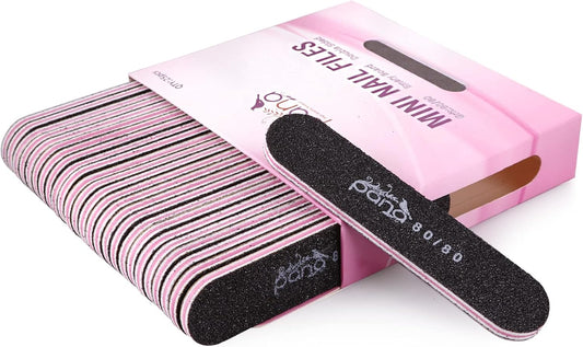 25PCS Mini Size PANA Professional Double Sided Nail Files - Black, 80/80 Grit - Emery Board Nail Buffering File Manicure Pedicure Nail Polisher Washable