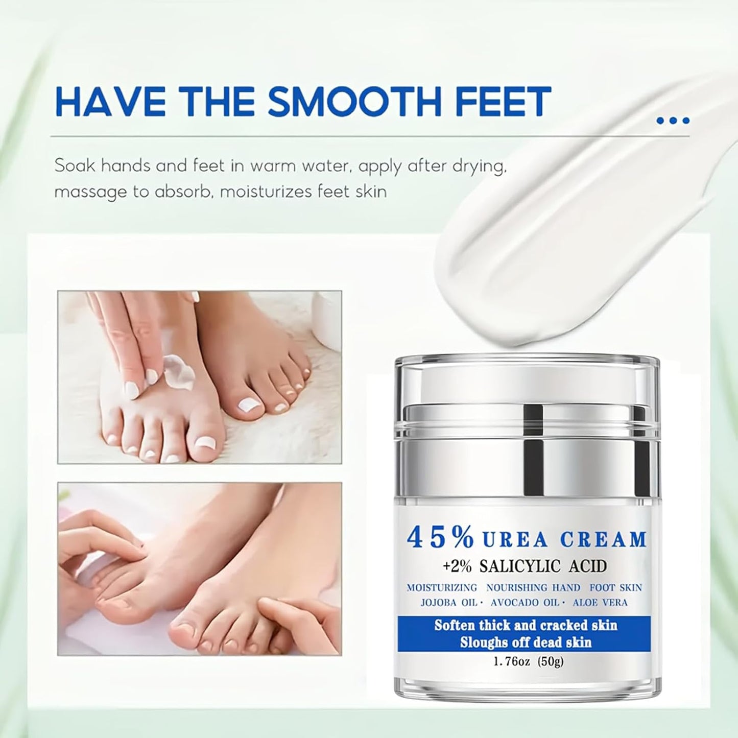 Urea Cream 45% Plus 2% Salicylic Acid, Callus Remover Foot Moisturizer Hand Foot Cream For Dry Cracked Feet from Toes to Heels Elbows Knees Softens Skin Exfoliates Dead Skin Smoothing Skin