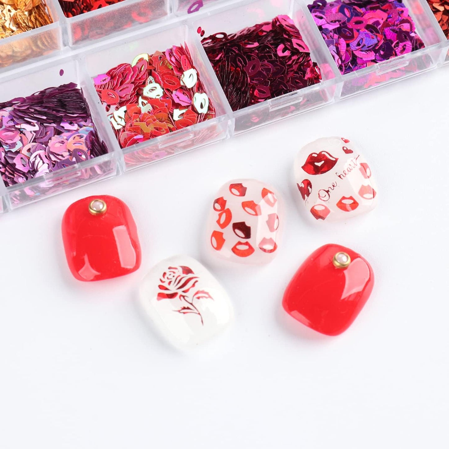 Laser Lips Glitter Nail Art Sequins, Holographic 3D 12 Colors Sparkly Flakes Design, Mouth Shape Nail Glitters Supplies for Women Girls Manicure Powder Charms Decorations, DIY Resin Nail Art Tips