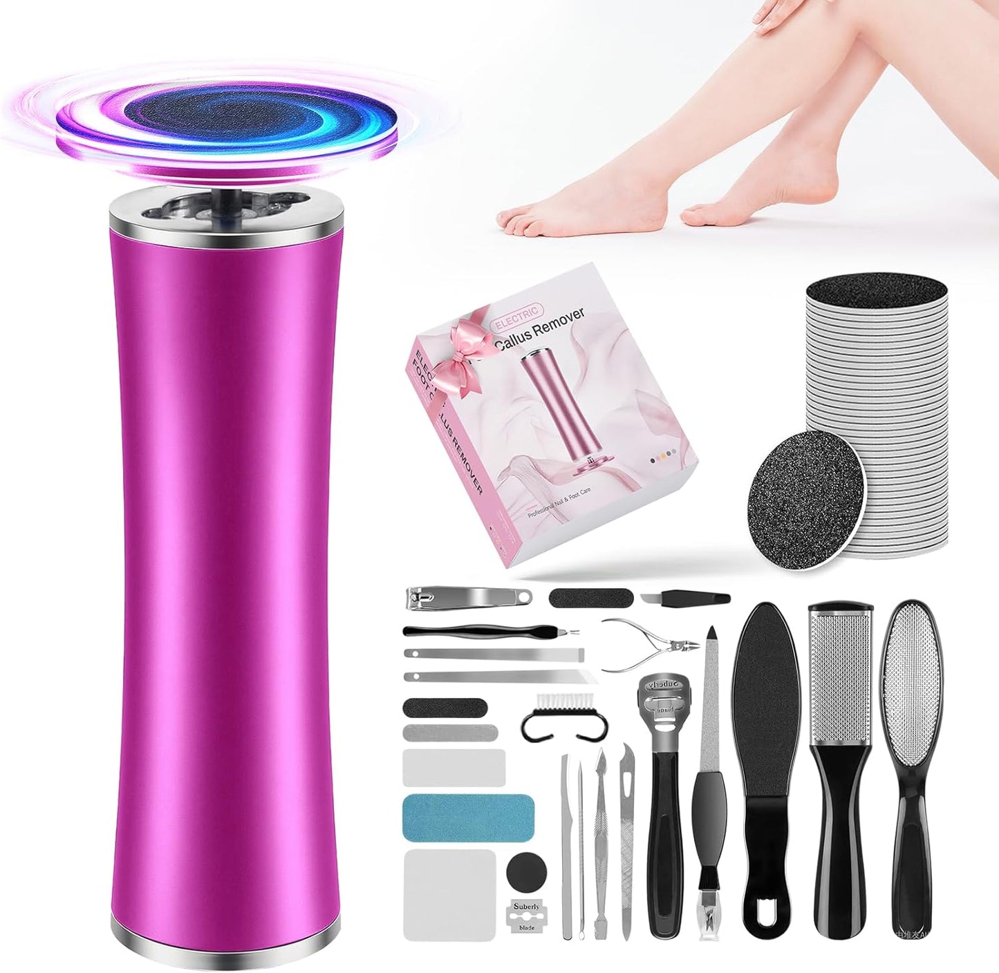 Electric Foot Callus Remover with 36 in 1 Pedicure Kit | Adjustable Speed | Mini Portable | 60 Pcs Sandpaper Discs | Professional Electric Callus Remover for Feet for Dead Skin and Calluses