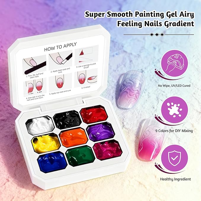 JODSONE 9 Colors Pat Painting Gel Polish Set French Gradient Gel Nail Blush At Home DIY Nail Art Designs