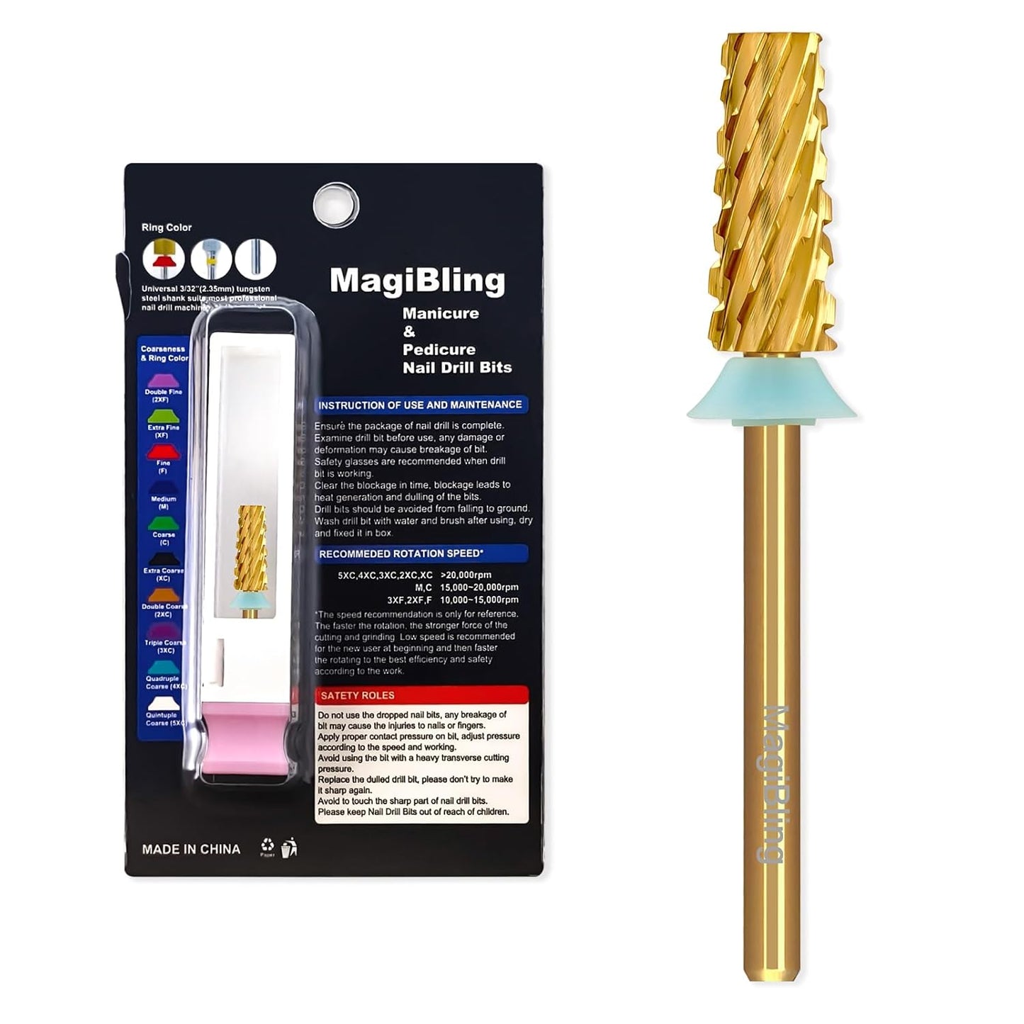 Tungsten Carbide Cross Cut Small Tapered Barrel Nail Drill Bits, Professional 3/32'' Safety Bits, Both Hands Use, Remove Gel Fast, Manicure Pedicure Cuticle Gel Polishing, Quadruple Coarse.