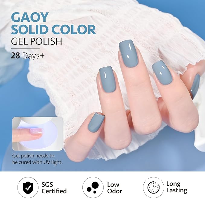 GAOY Blue Navy Gel Nail Polish Set, 6 Colors Nude Gray Baby Blue Soak Off UV Light Cure Gel Polish Kit for Salon and Nail Art DIY at Home