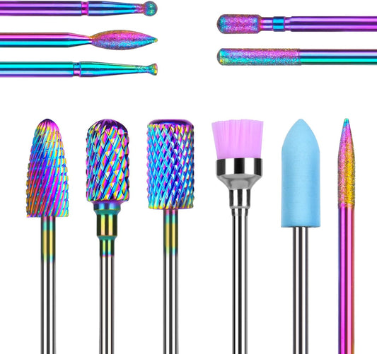 URAQT Nail Drill Bits Set, 11pcs Electric Nail Drill Bits Kit 3/32" Tungsten Carbide Less Dust Nail Bits, Cuticle Polishing Bits for Acrylic Gel Nails, Electric Nail Files Manicure Pedicure Drill Tool