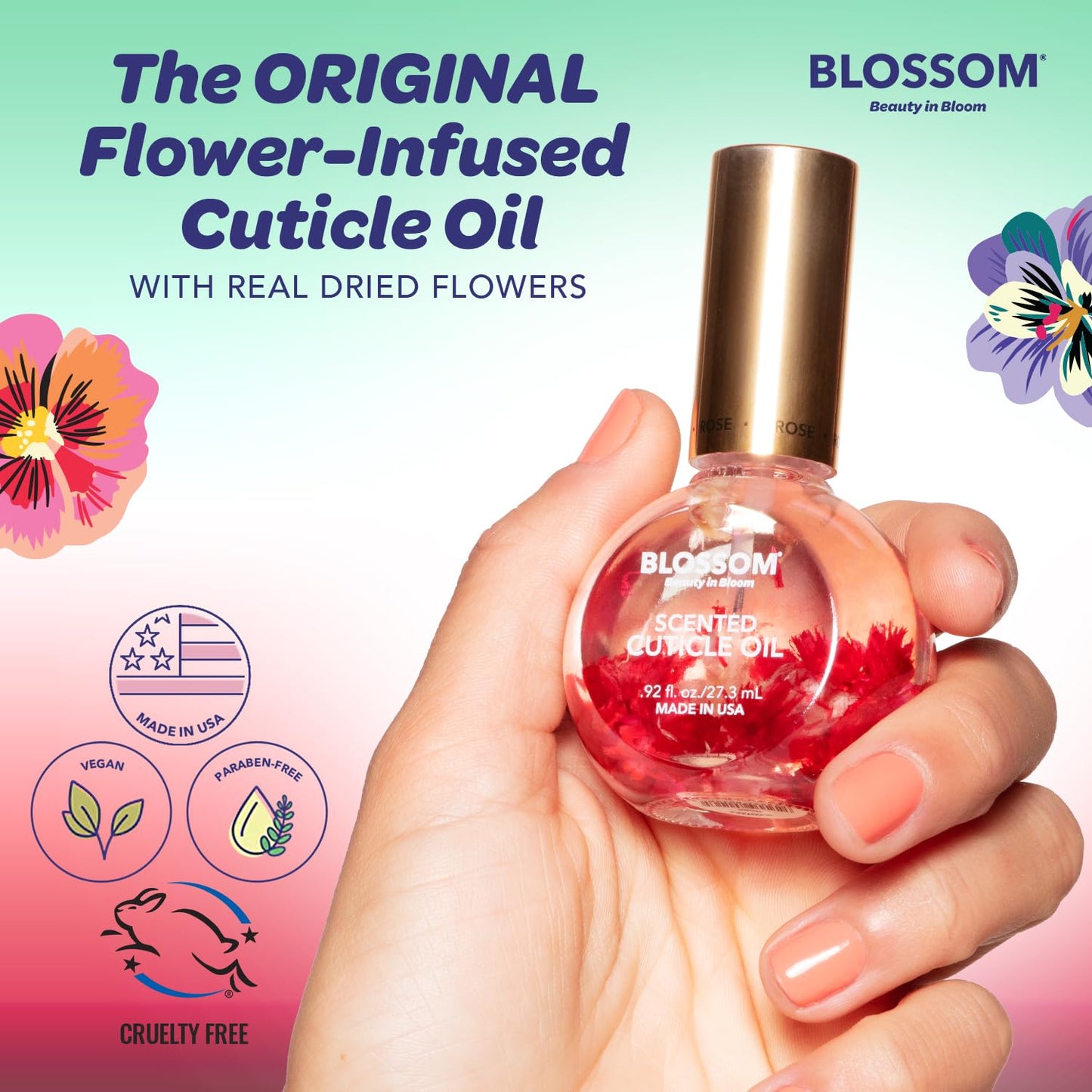 Blossom Cuticle Oil for Nails, Hydrating, Moisturizing, Scented Nail Oil Cuticle Care, Infused with Real Flowers, Made in USA, 0.92 fl. oz, Watermelon
