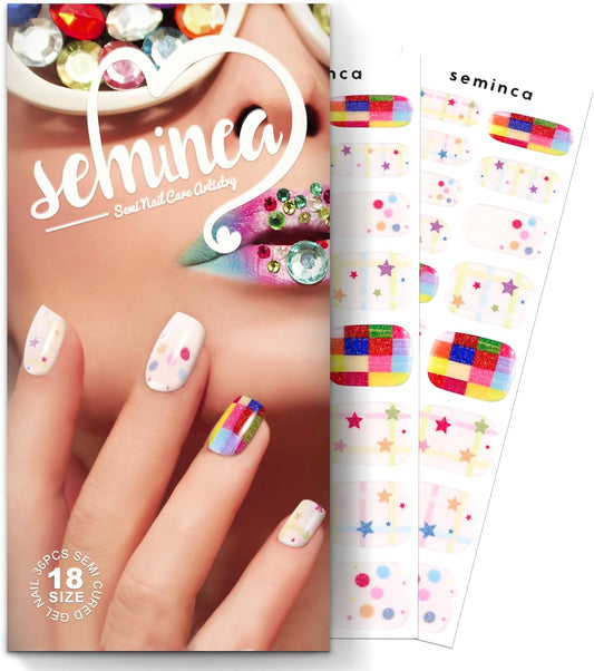 Semi Cured Gel Nail Strips-Salon Quality Semi-Cured Gel Press On Nails Stickers Strengthening Quick DIY Nail Art Manicure Kits for Women at Home(Rainbow Bomb)