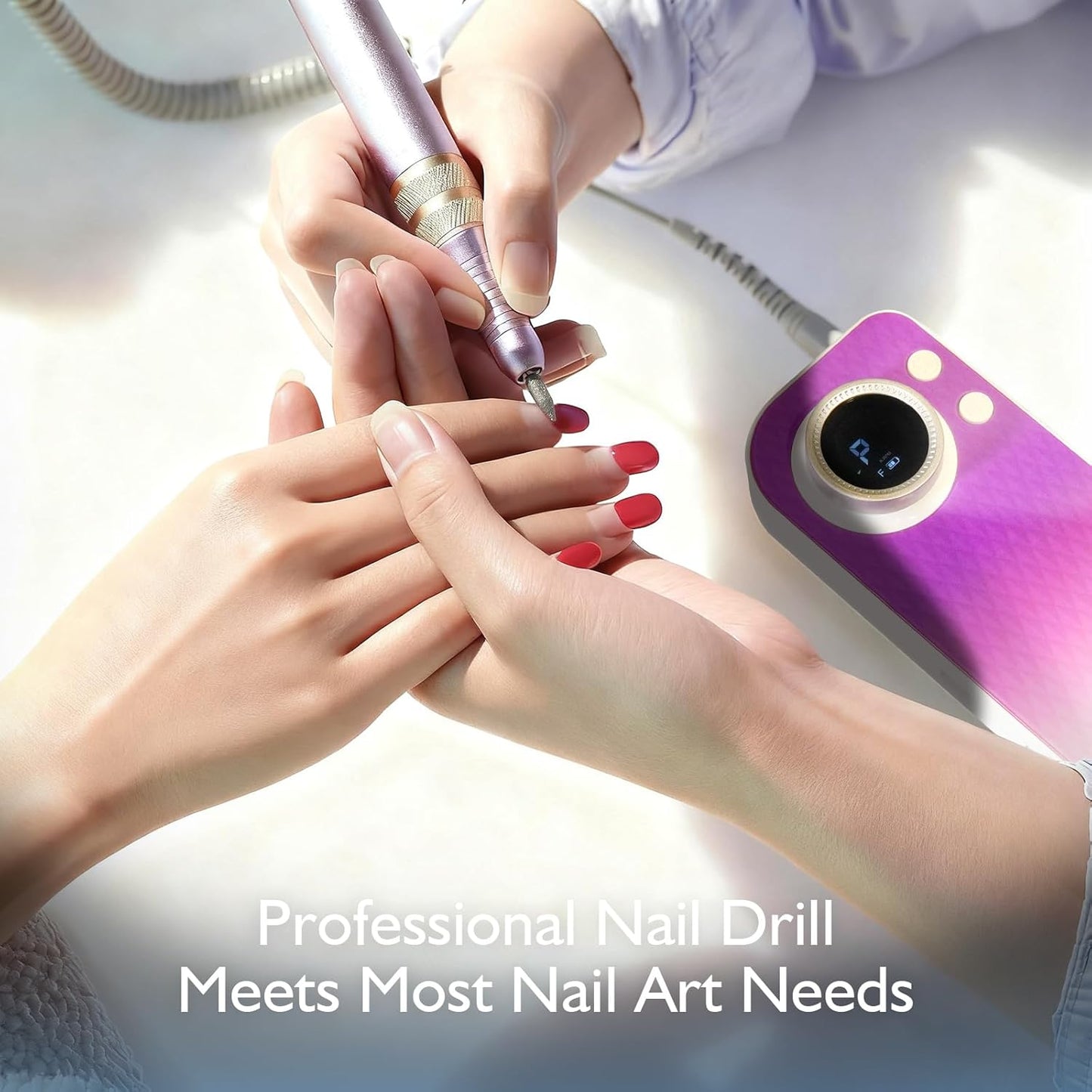 Goodoo Portable Nail Drill Electric File, Professional Rechargeable Nail Drill 35000 RPM with LCD Display for Acrylic Gel Nail, Manicure Pedicure Polishing Nail Grinder for Salon Home Use