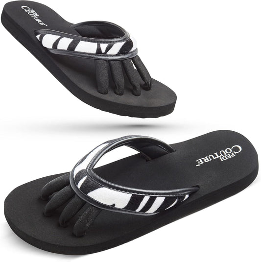 Pedi Couture Pedicure Sandals with Built In Toe Separators for Women - Comfortable Spa Style Flip Flops for Home, Salon, Yoga & Gym Use