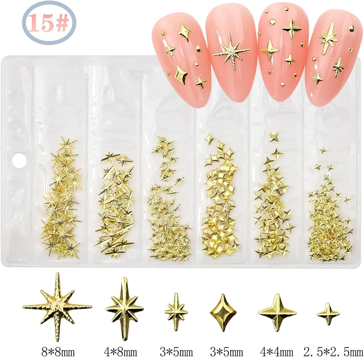 400Pcs Star Moon Nail Charms 3D Gold Silver Metallic Cross Star Nail Art Charms Star Nail Jewelry Decorations Manicure Kit Nails Art Supplies Accessories for Women Girls Acrylic Nails Decor