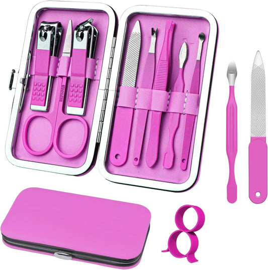 Manicure Set 8 in 1 Nail Clipper Set,RedFlow Nail Clippers,Fingernail & Toenail Clippers,Manicure Tools,Pedicure Tools,Suitable for Travel Manicure Kit,Nail Set Kit with Everything Profe (Purple)
