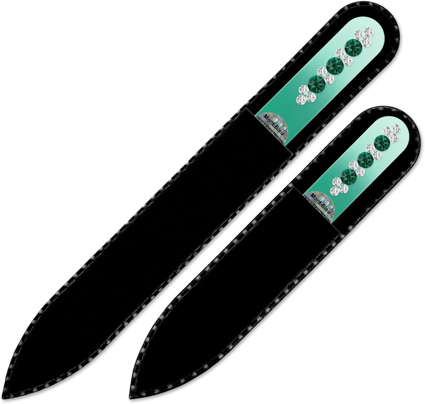 Nail Care Gift Set - Mont Bleu Set of 2 Glass Nail Files Hand Decorated with Crystals - Handmade Gifts - Czech Glass Nail Files Set - Crystal Glass Nail File for Women - Beauty Nail File