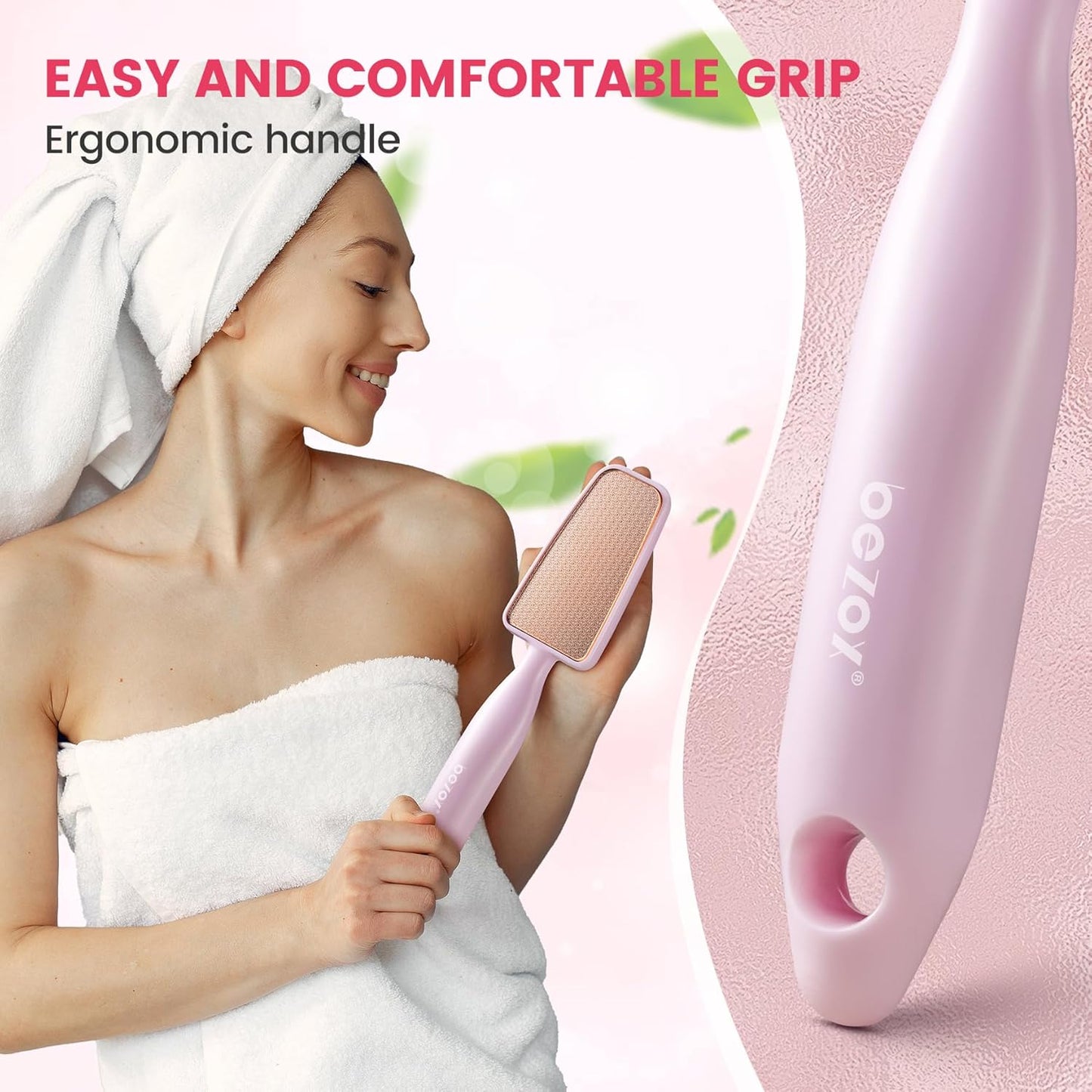 BEZOX Long Handle Glass Foot File Callus Remover, Foot Scrubber for Dead Skin, Cracked Heel Foot Scraper - Purple