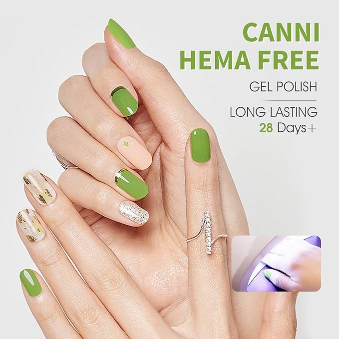 CANNI Green Gel Nail Polish, 1Pcs Pastel Lime Sage Light Green Gel Polish Bringt Mint Color High Gloss Soak Off U V French Nail Manicure Salon DIY