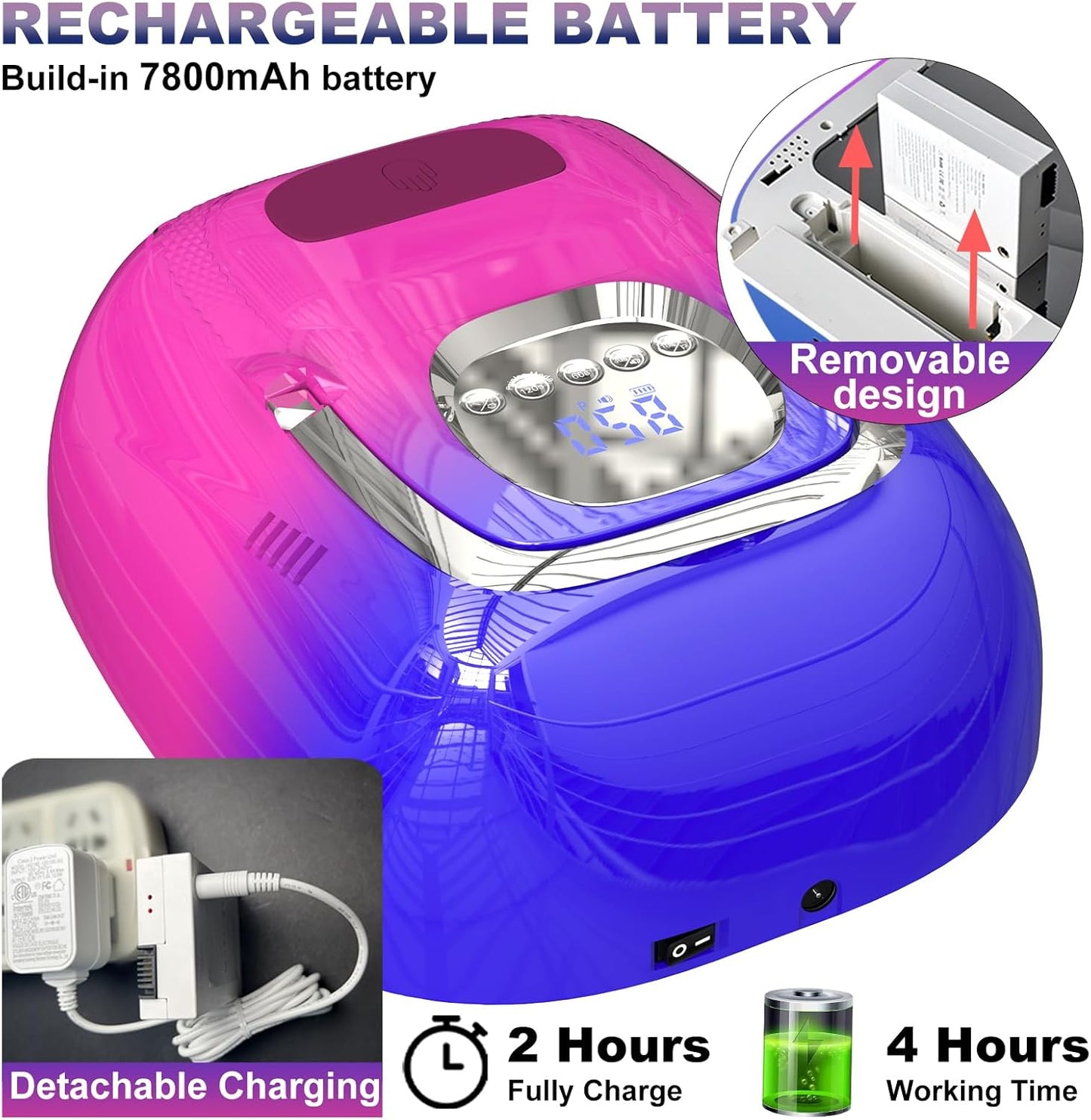 LIMEGIRL Cordless Nail Lamp, 72W Powerful UV LED Nail Dryer with Replaceable Lamp Beads & Battery, UV Light for Gel Polish, Rechargeable & Portable for Professional Nail Salon Use (Color, One Battery)