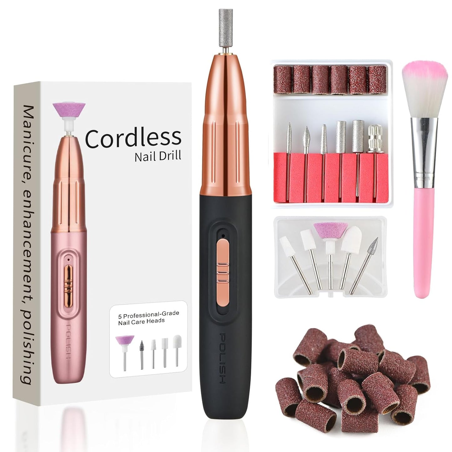 Electric Nail Drill - Cordless Nail Drill with 11 Drill Bits - Electric Nail File for Acrylic Gel Dip Powder Nails, Nail Filer Electric for Manicure Pedicure Polishing Shape (Black)