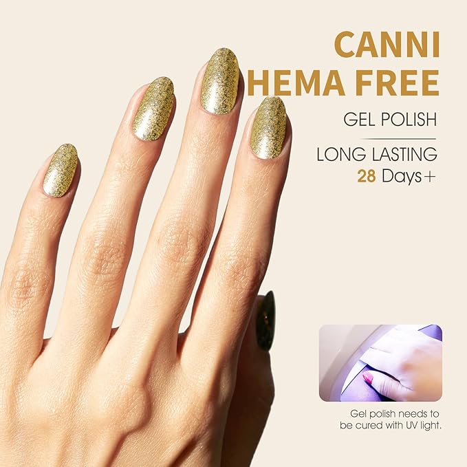 CANNI Gold Gel Nail Polish, 1Pcs Glitter Gold Gel Polish Color High Gloss Soak Off U V Nail Manicure Salon DIY