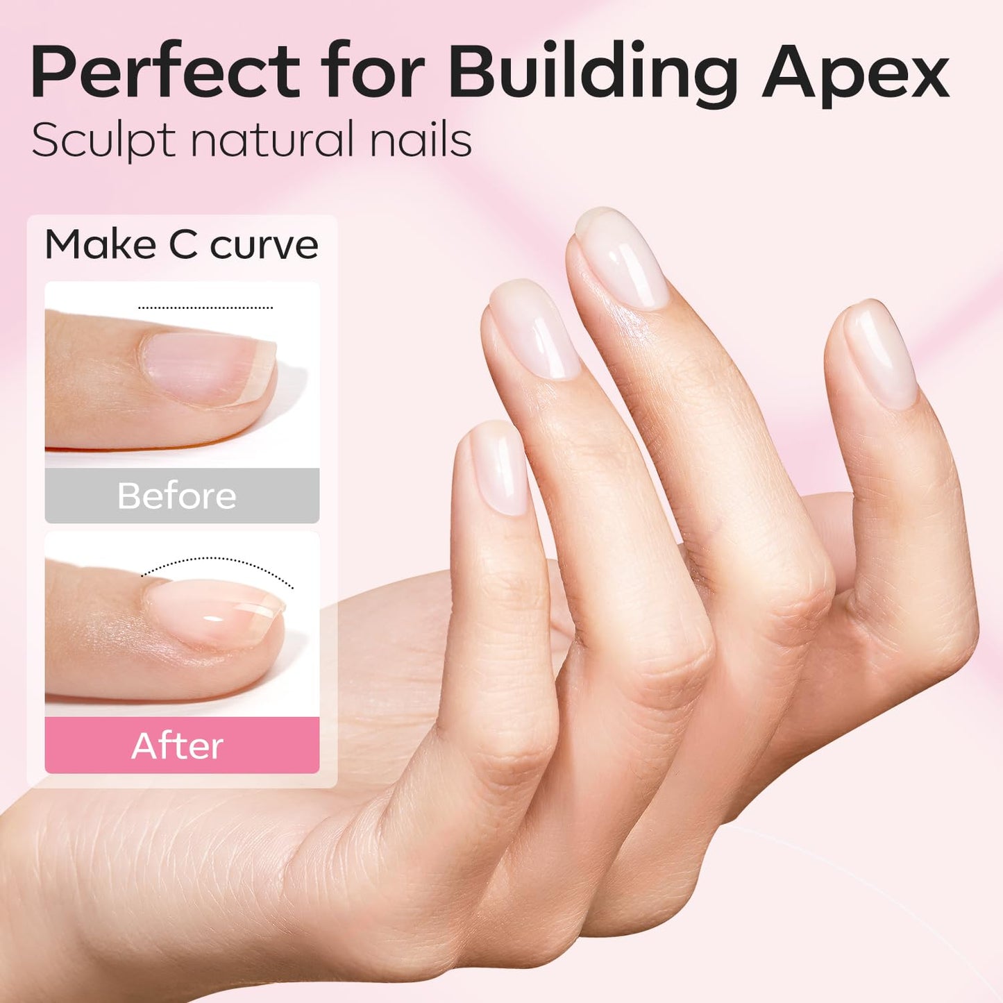 modelones Builder Nail Gel, 2 Pcs Clear and Baby Pink Builder Nail Polish, 8-in-One Rubber Base Gel Polish Pastel Pink Color Strengthener Apex Building Thickening Extension LED Lamp Cured 10ml