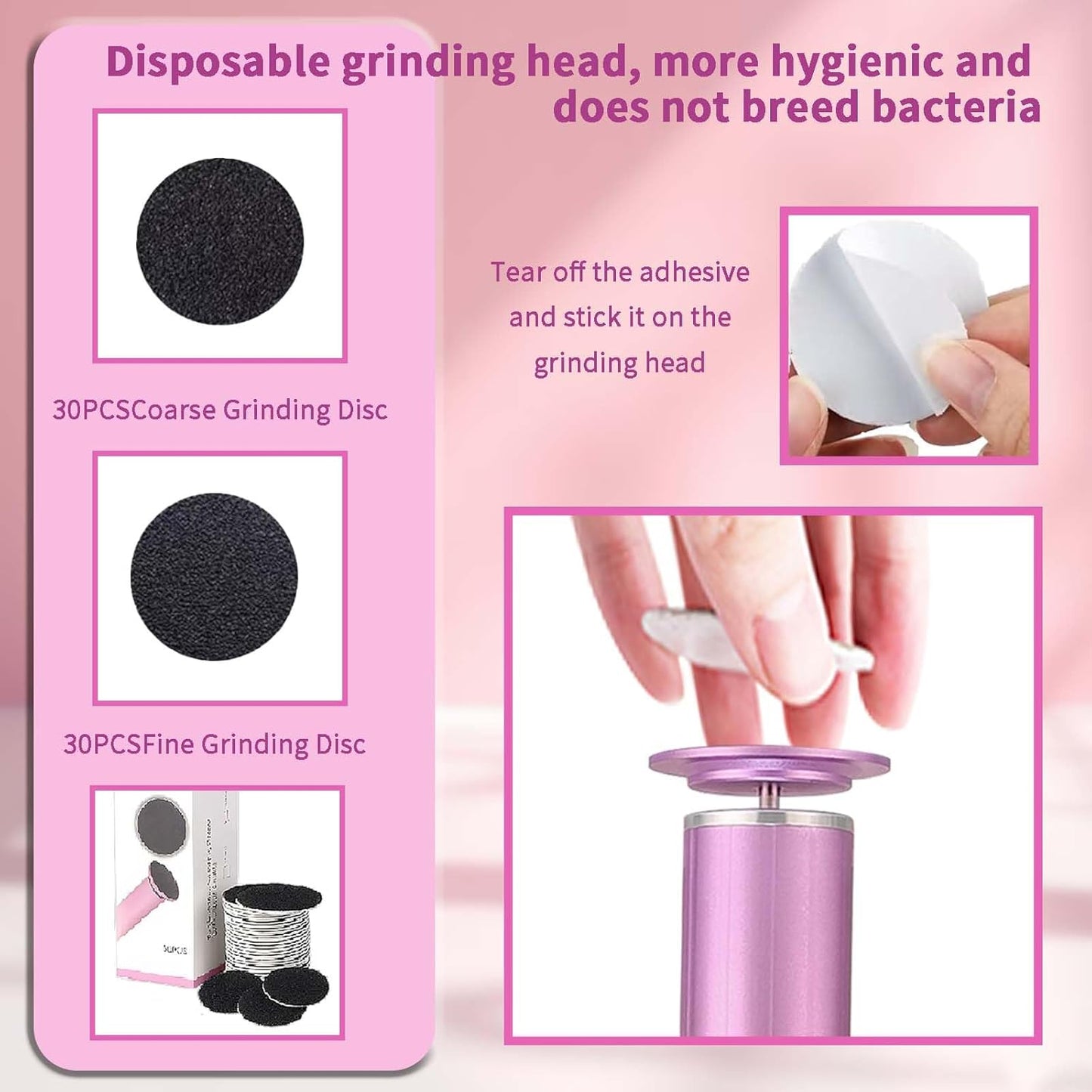 Electric Callus Remover for Feet, USB Power Supply Electric Foot File Sander Scrubber with Speed Controller 60Pcs Replacement Sandpaper Disk for Dead Skin, Cuticles