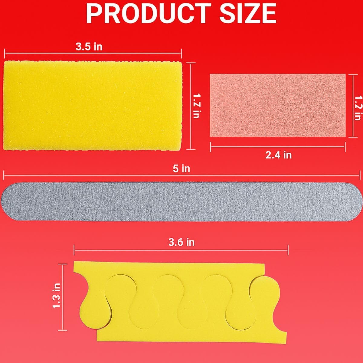 Disposable Pedicure Kit, 200 Sets – 4-Piece Individually Wrapped Nail Care Set with Yellow Pumice, White 80/100 Grit Nail File, Orange Buffer, Toe Separators – Spa & Salon Use