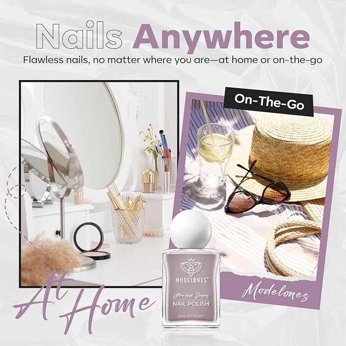modelones Gray Nail Polish, Light Grey 15 ml Quick Dry Nail Lacquer Strengthener Long Last Shine Fingernail Toe Nail Art DIY Home Travel Manicure Gift for Women Girls 0.5 Fl Oz