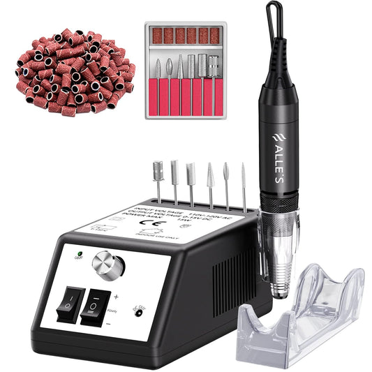 Professional Nail Drill Machine 30000 RPM Efile Electric Nail Filer Kit for Finger Toe Nails, Acrylic Gel Nails, Manicure Pedicure Drill with 6Pcs Nail Bits, 106Pcs Sanding Bands - Black