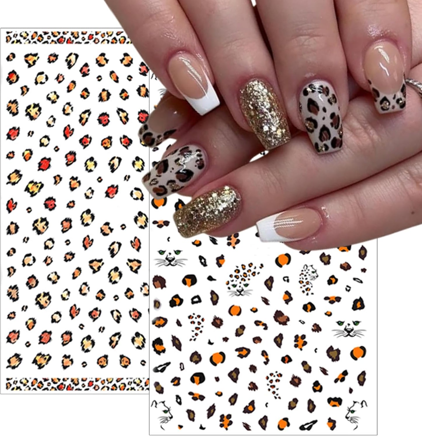 8 Leopard Print Nail Stickers 3D self-Adhesive French Nail Stickers Hibiscus Petal Nail Art Design Suitable for Women and Girls DIY Nail Decoration Supplies