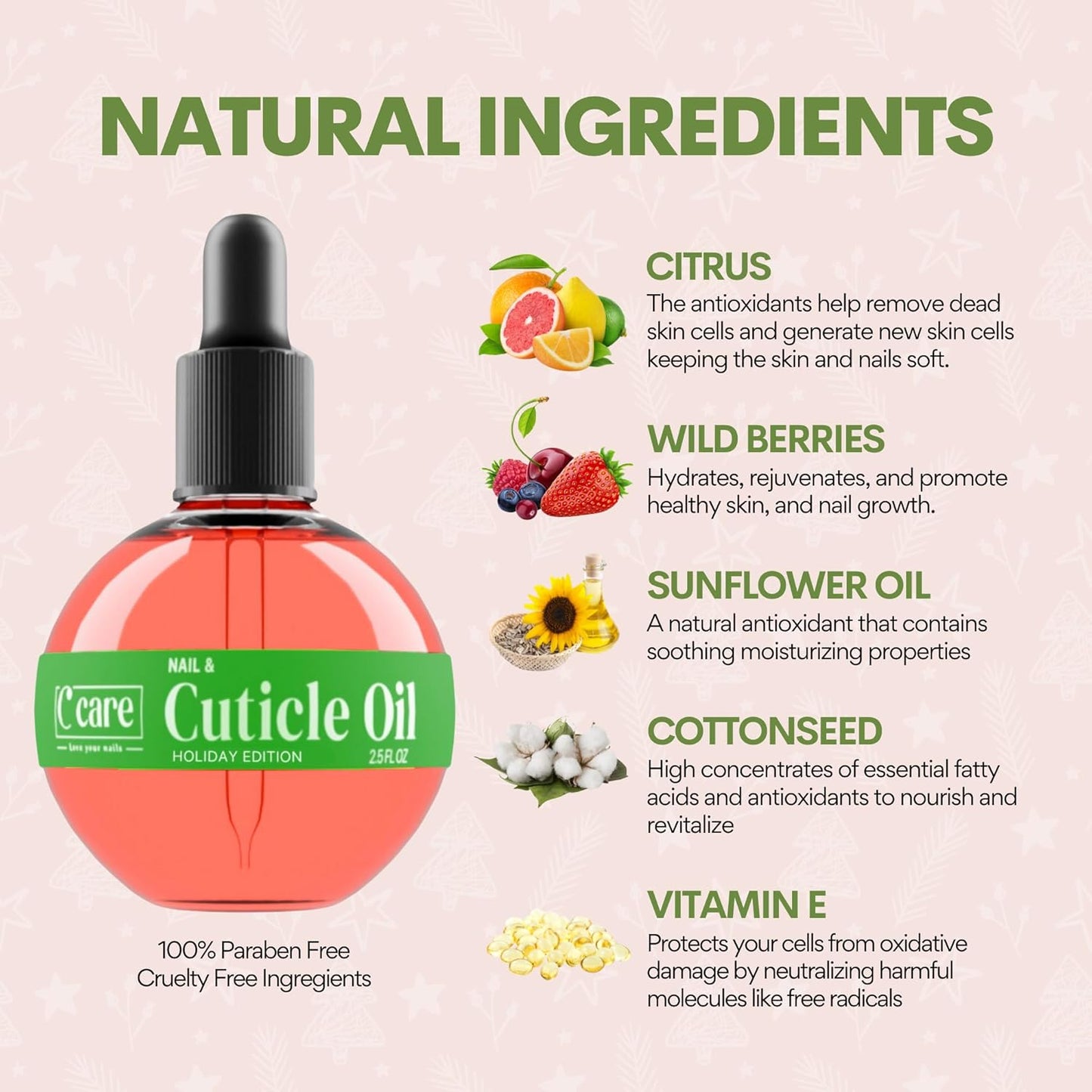 C CARE Holiday Special Cuticle Oil for Nails - Instantly Repairs Miosturizes & Hydrates - Nail Oil Cuticle Softener - 2.5 Oz
