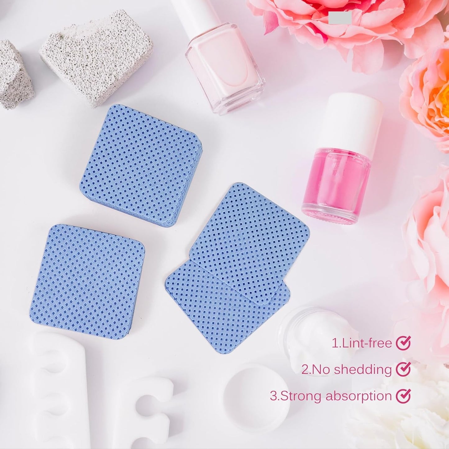 150 Pcs Lint Free Nail Wipes, Non-Woven Nail Polish Remover Pads Nail Polish Wipes for Nail Polish Removal Eyelash Extensions DIY Nail Art Supplies (Blue)