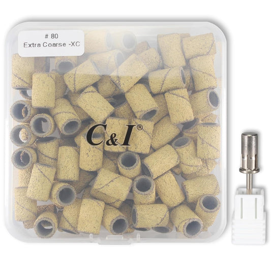 C & I Nail Sanding Bands 100 PCS Plus Upgrade Mandrel 1 PC, Nail Drill Bits for Acrylic Gel Nails Remove, Natural Nails Buffer for Nail Prep and Nail Shiner (Yellow, #80 Extra Coarse)