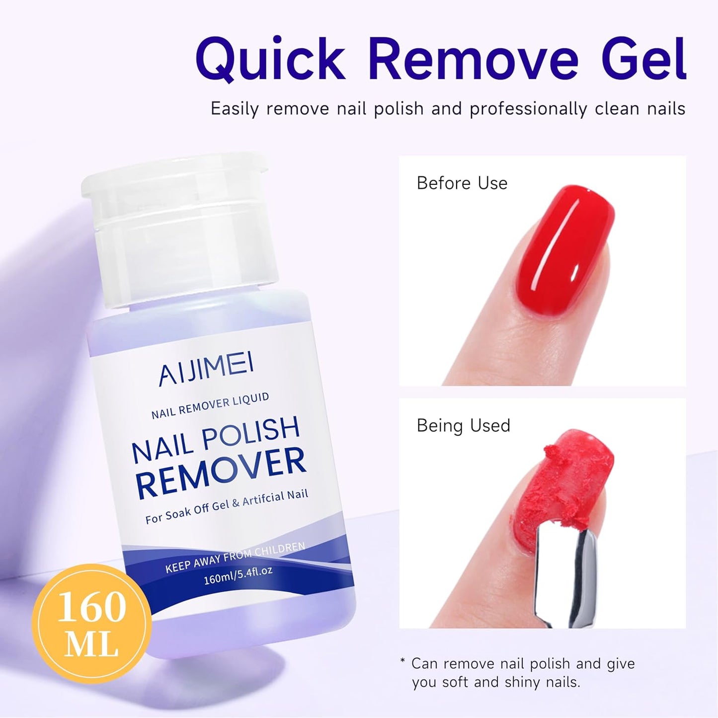 AIJIMEI 160ml Nail Polish Remover Portable Nail Polish Remover for Nail Art Easy to Handle Residual Nail Oil for Daily Nail Polish Remover Helper