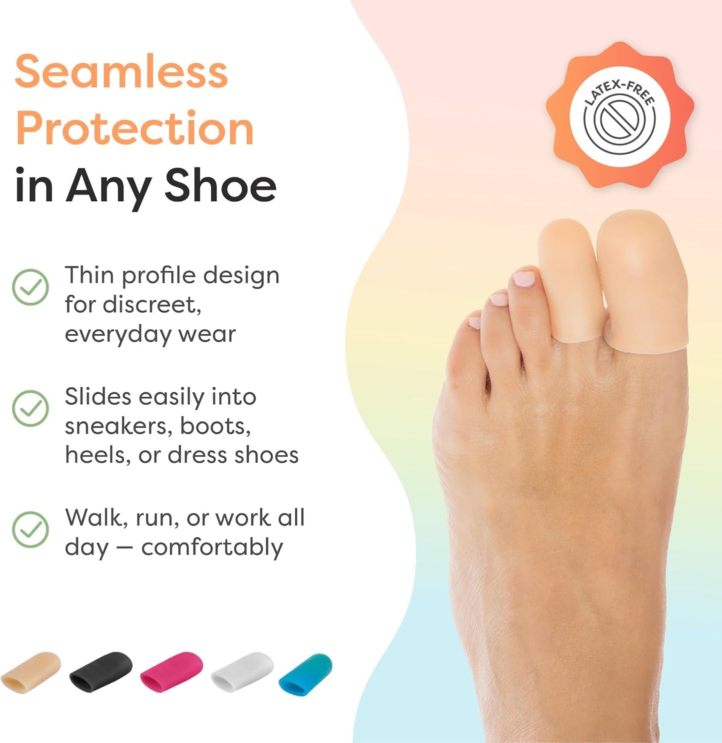 ZenToes 6 Pack Gel Toe Cap and Protector - Cushions and Protects to Provide Relief from Missing or Ingrown Toenails, Corns, Blisters, Hammer Toes (Variety, Beige)
