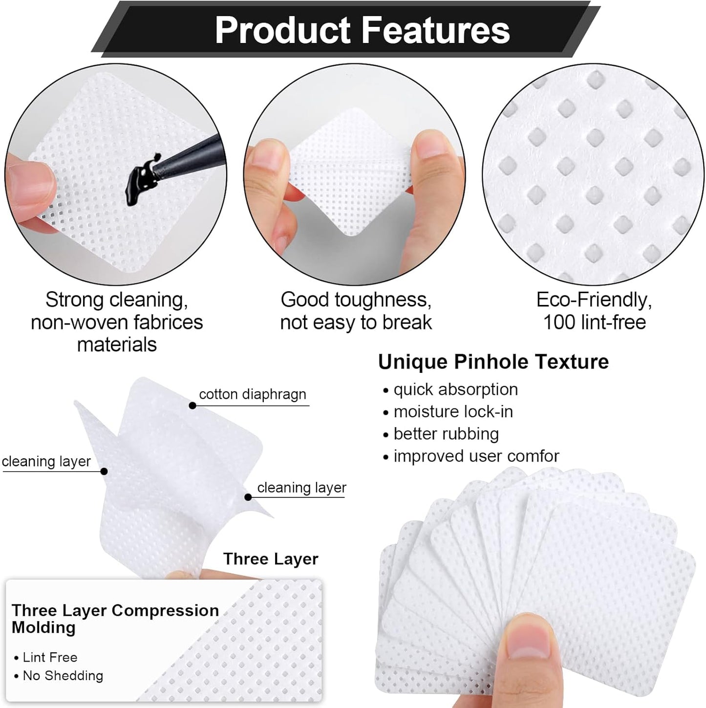 400 Pieces Nail Cotton Pads,1 Pull-Down Pump Dispenser Bottle, Super Absorbent Soft Non-Woven Eyelash Glue Wipes, Nail Polish dehumidifier for Eyelash Extension Products and Nail Oil Bottle (White)
