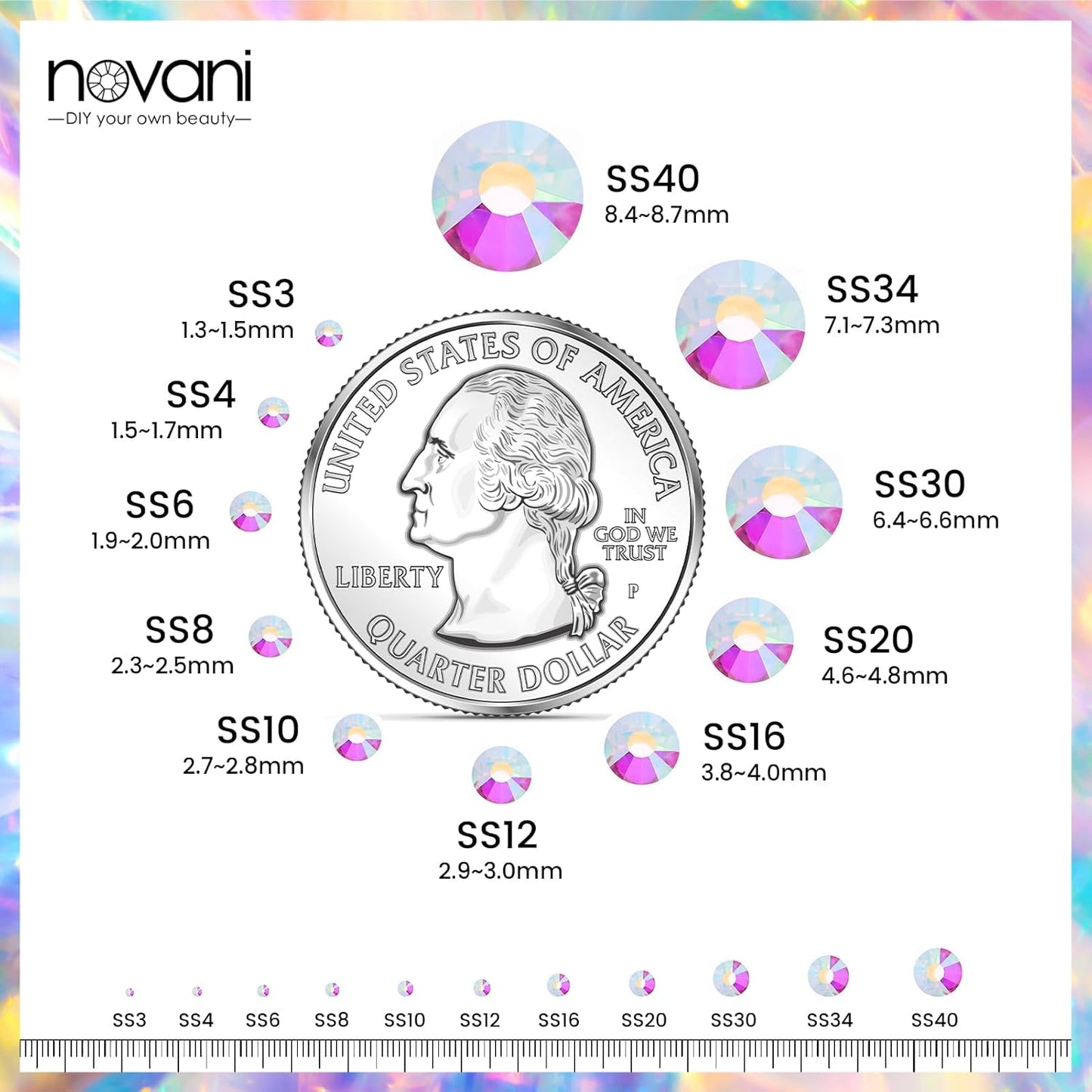 Novani Crystal Rhinestones, Flatback Loose Gemstones 1440pcs Glass Rhinestones for Clothes Shoes Crafts Makeup Nail Art and DIY Decorations(SS8, Crystal AB)