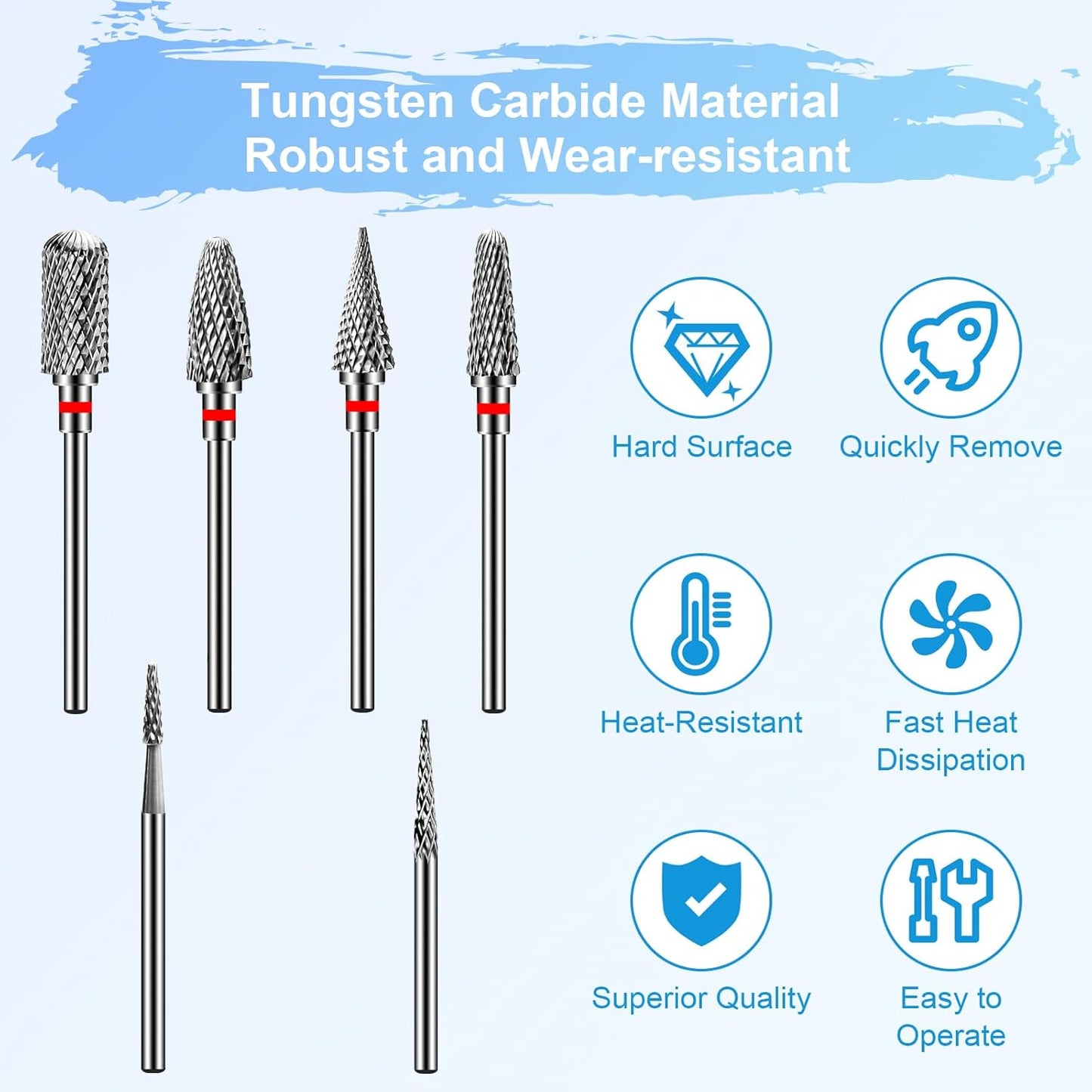 Diesisa 6 Pack Nail Drill Bits for Acrylic Nails, 3/32"" Shank Drill Bits for Nails, Professional Electric Cuticle Bit for Nail Drill, Cuticle Cleaner Nail Gel Polish Remover Tool for Home Salon-Red
