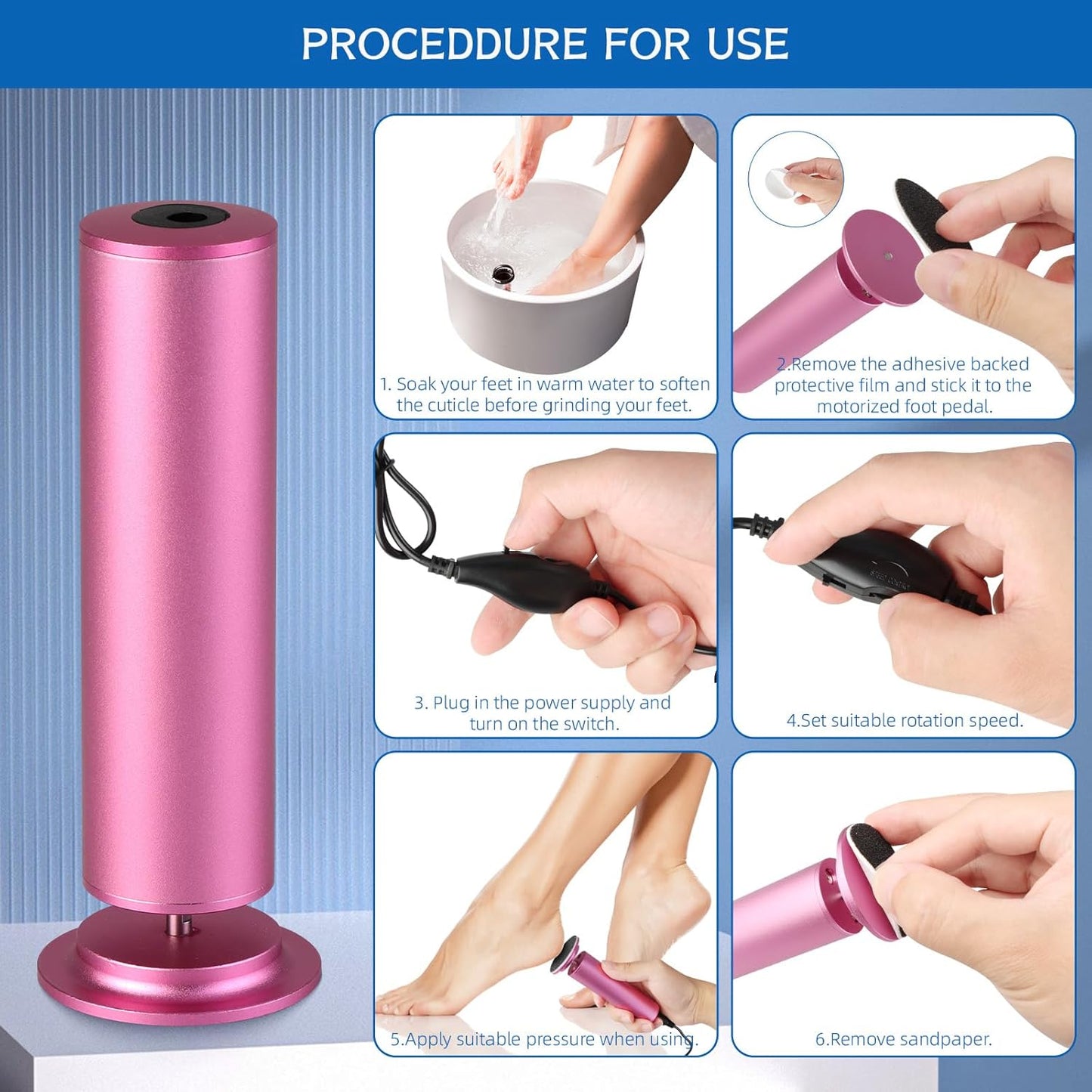 Dermave Electric Foot Callus Remover, Callus Remover for Feet, Foot File Grinder Tool with Speed Controller, Electric Callus Remover with 60pcs Replacement Sandpaper Disk for Women Men, Pink