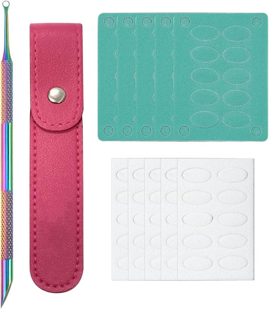 Cuticle Pusher Tool, Stainless Steel Cuticle Remover Tool, Suitable for Salon and Home Use, with 1 Rose Red Leather Storage Case,10 Sandpapers