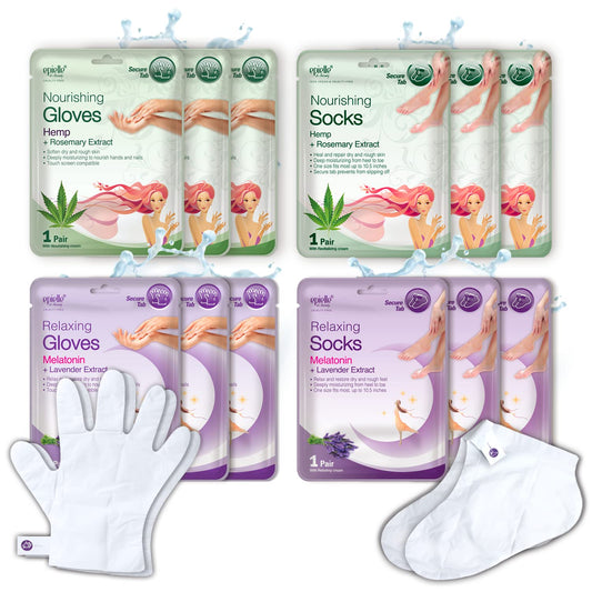Epielle Relaxing & Nourishing Hand & Foot Masks for Dry, Overworked Skin, Self Care Gifts for Women, Spa Kit, Stocking Stuffers, Thanksgiving Essentials, 6 Moisturizing Gloves & 6 Moisturizing Socks