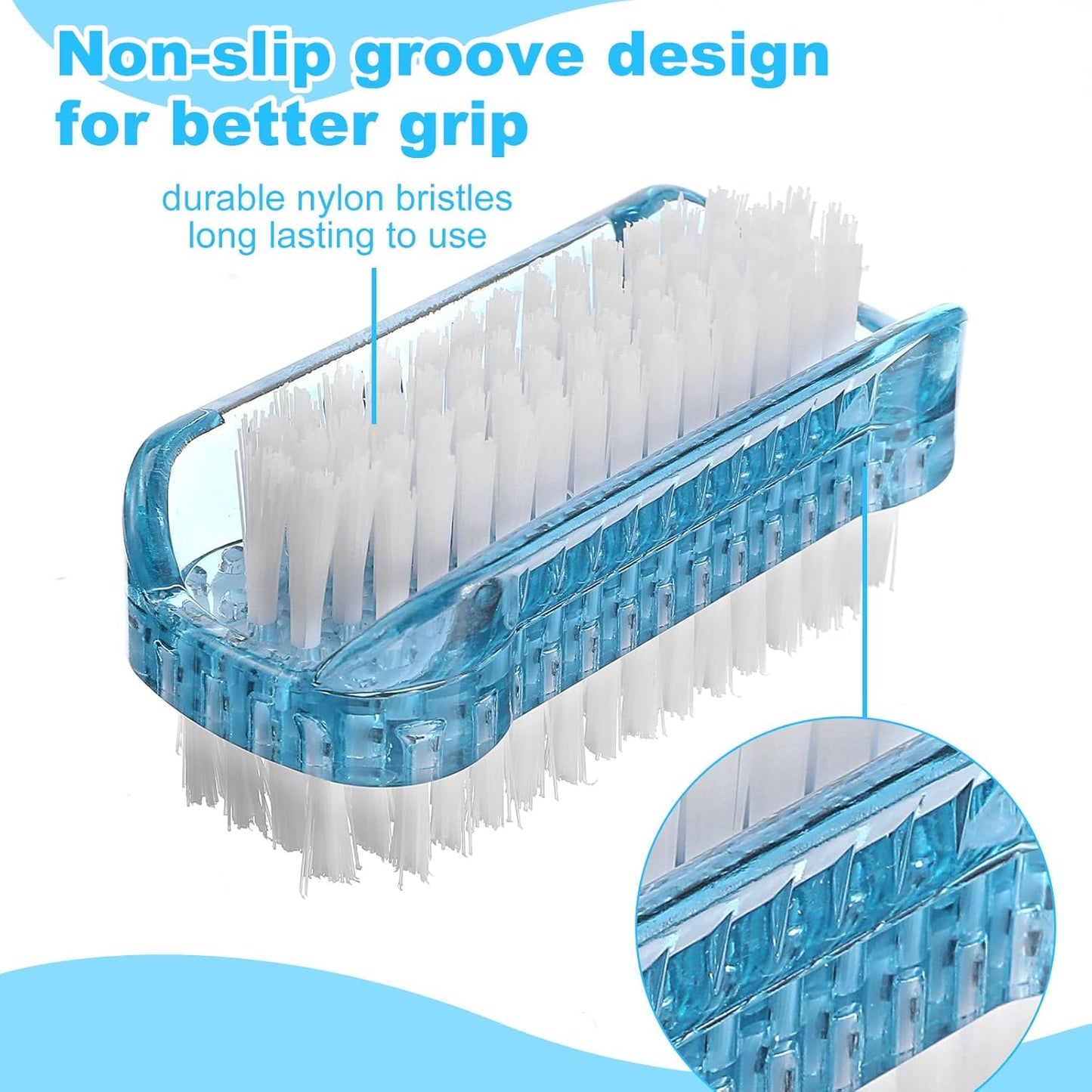 2PCS Two Sided Nail Brush, Soft and Stiff Bristles for Cleaning Under Nails and Fingernails, Durable Nylon PP Scrub Fingernail Brushes with Non Slip Grip, Nail Brushes Portable for Men Women