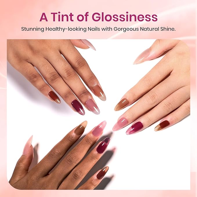 Beetles Jelly Gel Nail Polish Set, 8 Nude Jelly Pink Milky Brown Translucent Colors Gel Nail Polish Sweet Temptation Collection Soak Off LED Nail Art Manicure Kit DIY Salon at Home Gifts for Women