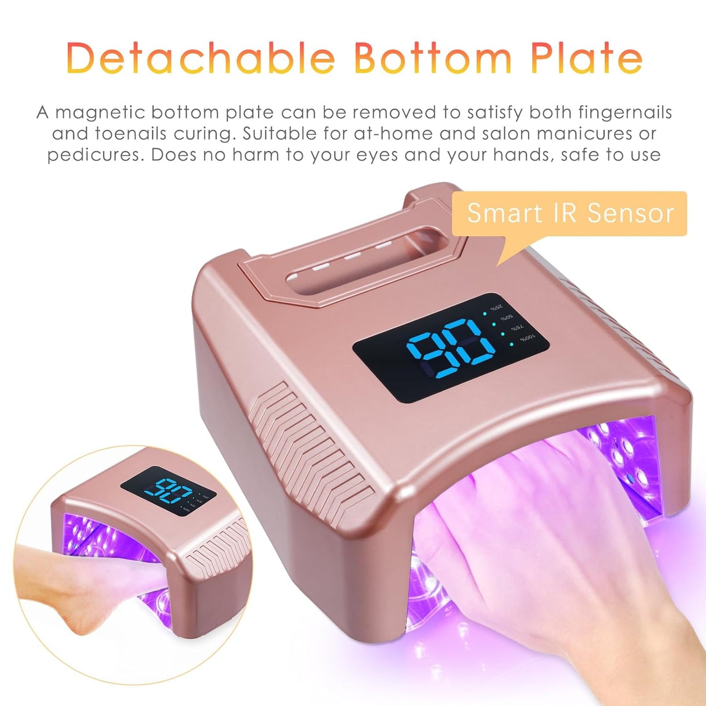 Cordless UV LED Nail Lamp 80W 52LEDs Gel Nail Polish Dryer Quick Drying Fingernail Toenail Curing Lamp 4 Timer Settings with Auto Sensor Digital Display Screen Nail Art Salon Tool