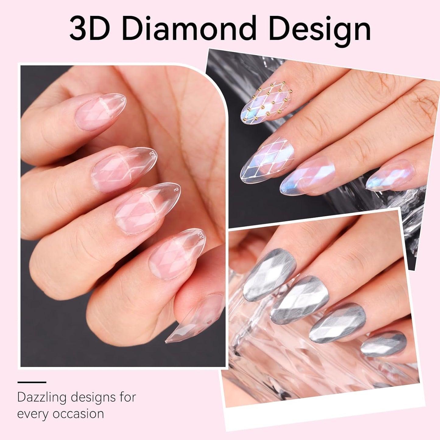 Makartt Short Almond Soft Gel Nail Tips: 120pcs 3D Diamond-Shaped Fake Nails Extension, 12 Sizes Full Cover Clear Press-On Tip, Natural Rhombus Lattice, Suit for Chrome Nail Powder