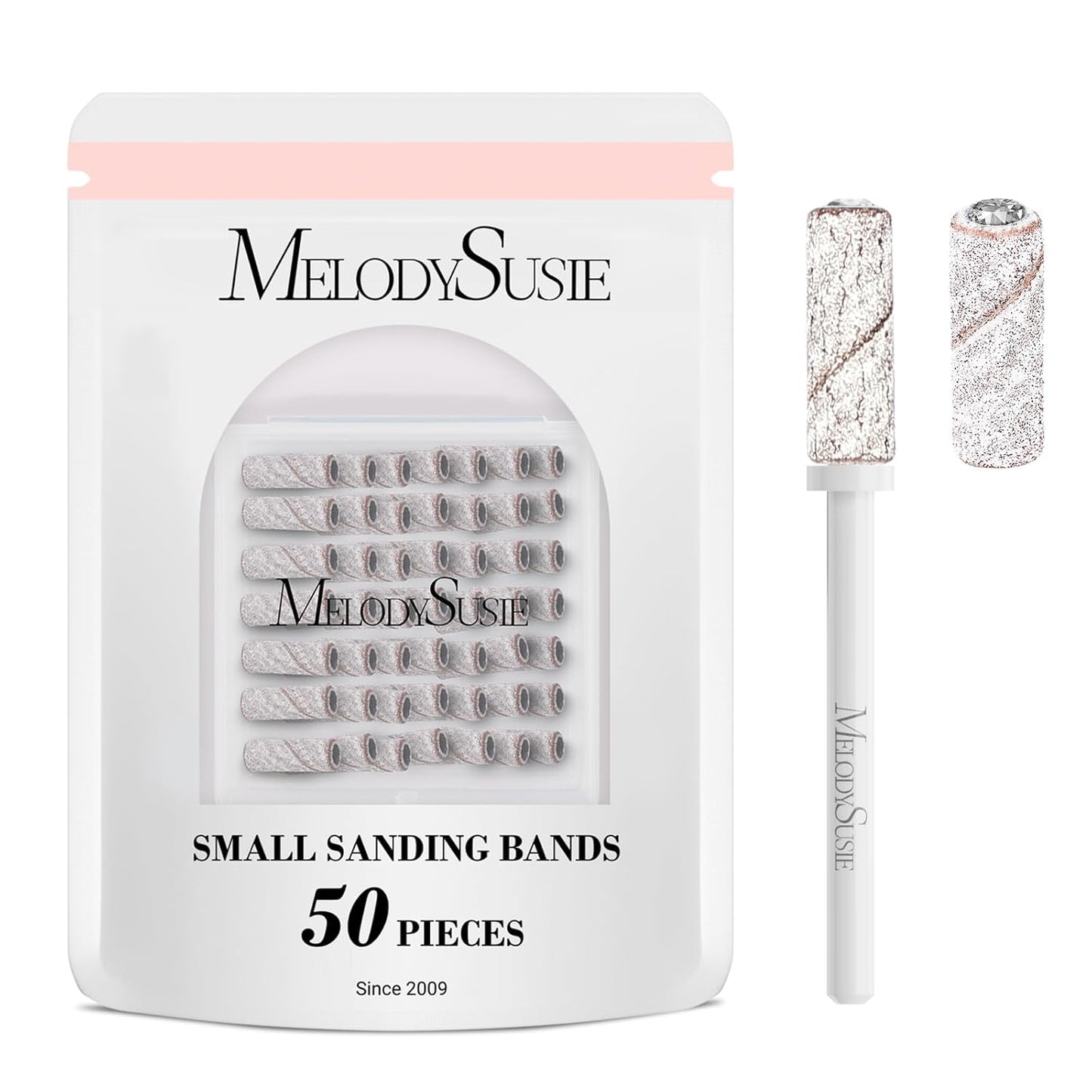 MelodySusie 50 Pcs Nail Drill Bits Small Sanding Bands with 3.1mm Mandrel Bit, 240 Extreme Fine Grit Nail File for Acrylic Nails Gel Manicures and Pedicure, Zebra