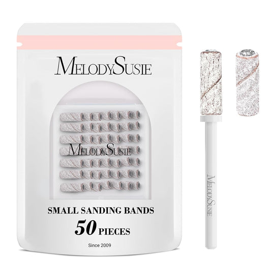 MelodySusie 50 Pcs Nail Drill Bits Small Sanding Bands with 3.1mm Mandrel Bit, 240 Extreme Fine Grit Nail File for Acrylic Nails Gel Manicures and Pedicure, Zebra