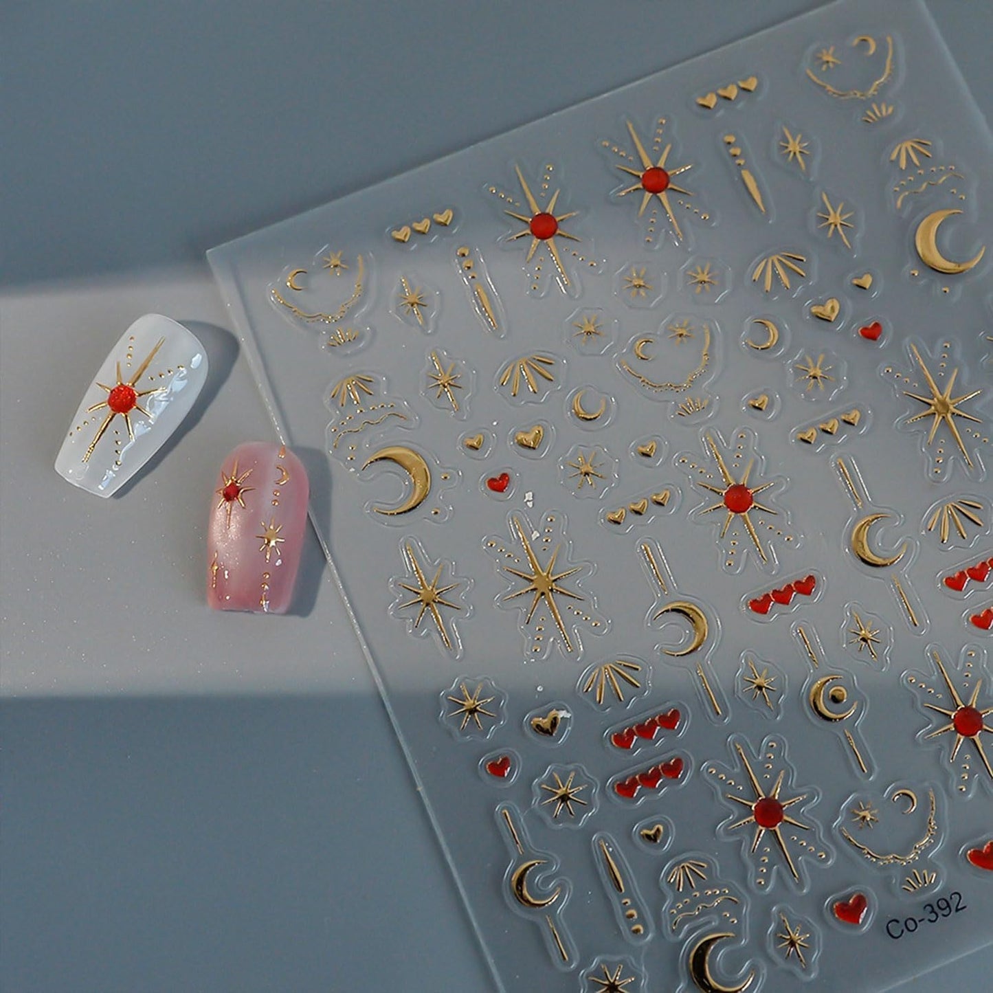 2 Sheets Star Nail Stickers Gold Silver Nail Stickers for Nail Art 5D Self-Adhesive Nail Decals Heart Moon Nails Supplies Decoration Accessories for Women and Girls