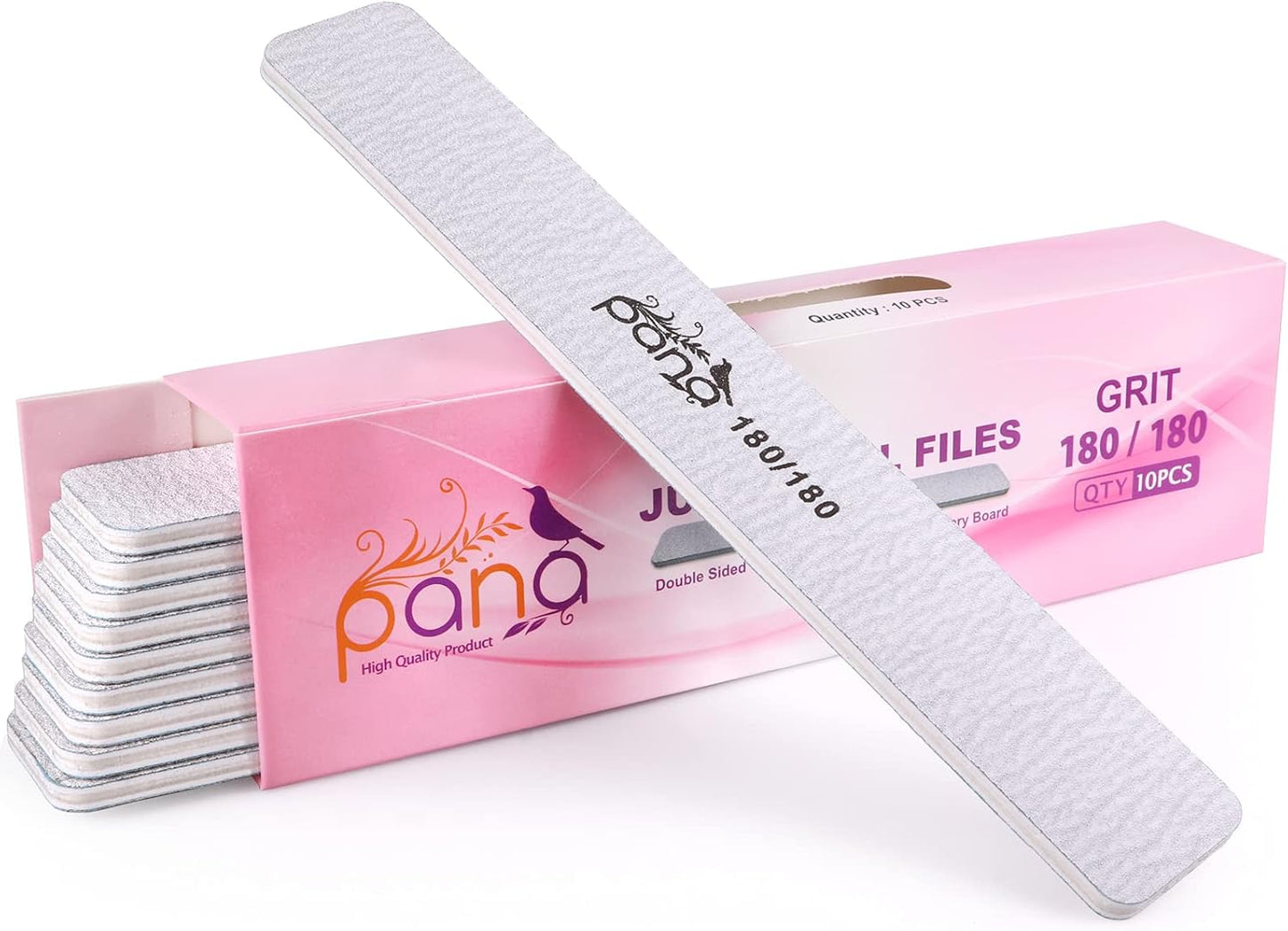 10PCS Jumbo Size PANA Professional Double Sided Nail Files - Zebra, 180/180 Grit - Emery Board Nail Buffering File Manicure Pedicure Nail Polisher Washable