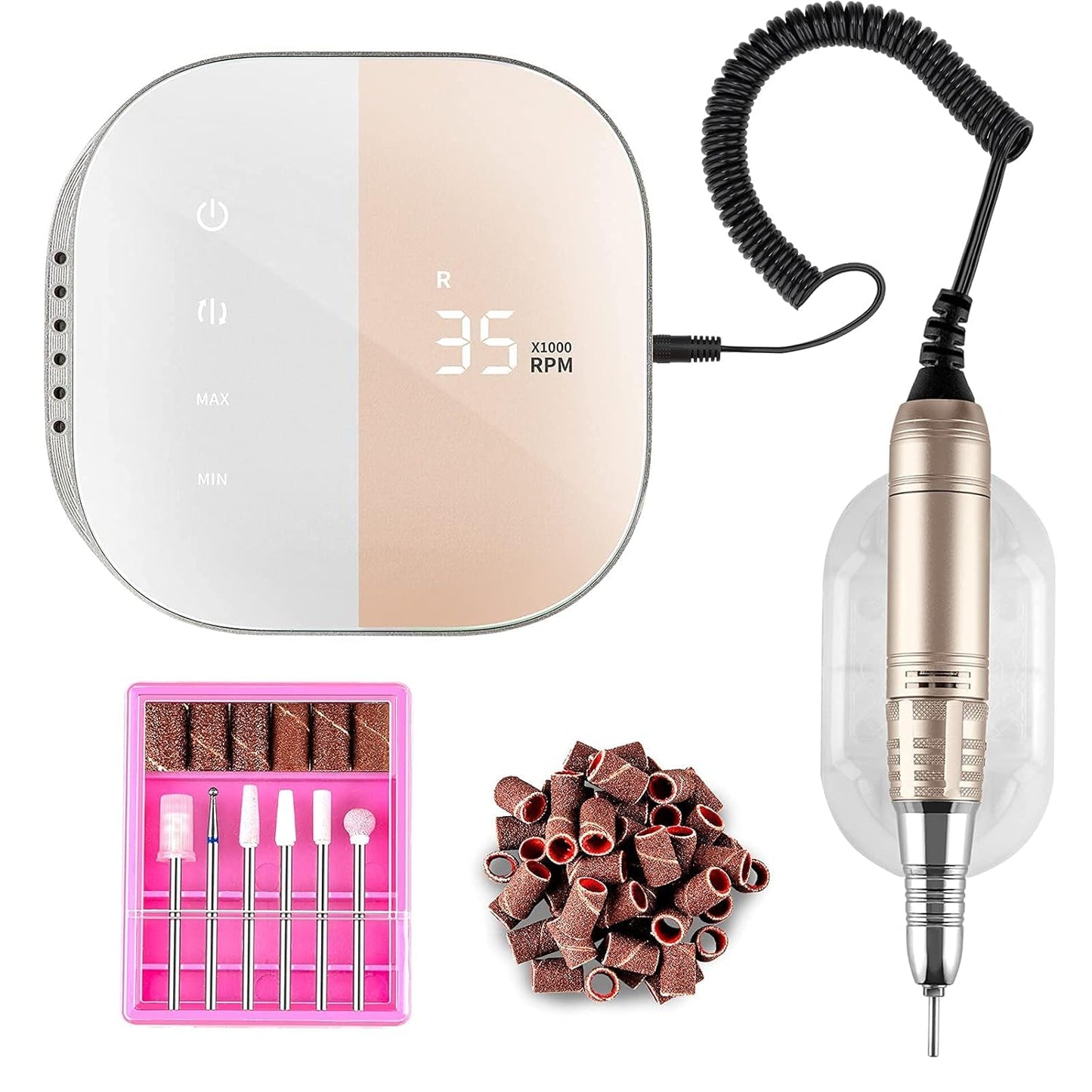 Madenia Professional Nail Drill Machine for Acrylic Nails, 35000RPM Compact Cute Electric Nail Drills with Touch Screen Efile Nail Drill E File Kit for Salon Home Manicure Pedicure Use, Pink