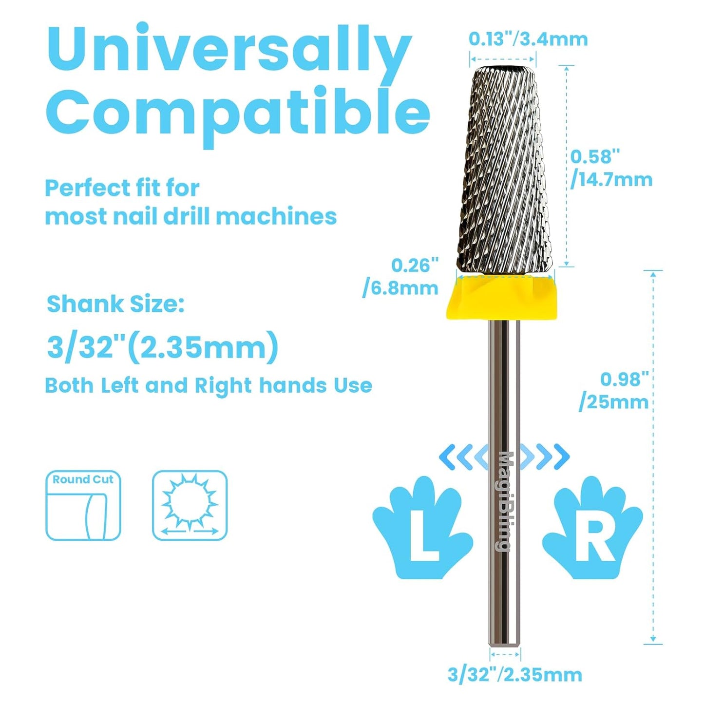 Cross Cut 5 in 1 Tapered Barrel Nail Drill Bits, Professional 3/32'' Safety Tungsten Carbide Bits, Two-way Rotation, Manicure Pedicure Cuticle Gel Removal Polishing, Extra Fine.