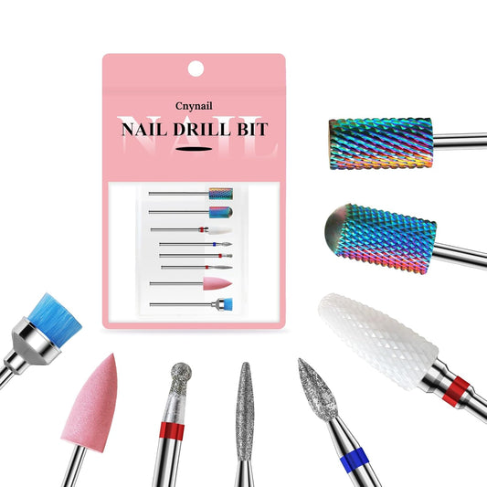 3/32'' Nail Drill Bits Set – 8pcs Tungsten Carbide & Ceramic and Diamond Bits for Acrylic, Gel & Cuticle Removal – Professional Electric Nail File Kit for Manicure, Pedicure – Home & Salon Use
