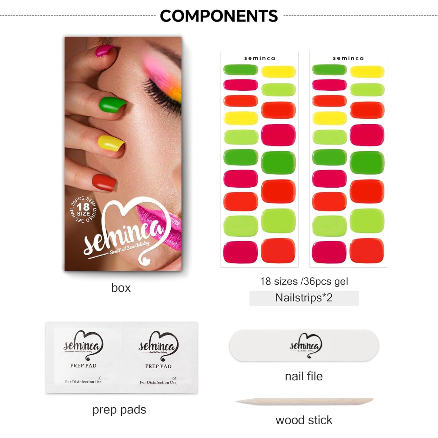 Semi Cured Gel Nail Strips-Spring summer nail stickers floral patterns beach vacation bright colors glossy shine for warm weather,Works with Any UV/LED Lamps(Vibrant Summer)