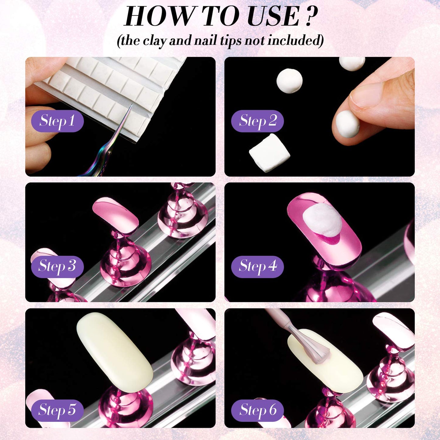 6 Sets Magnetic Nail Tip Display Holder Acrylic Display Stand Nail Tip Practice Art Training Stand for DIY Manicure Fingernail Salon(Light Pink)